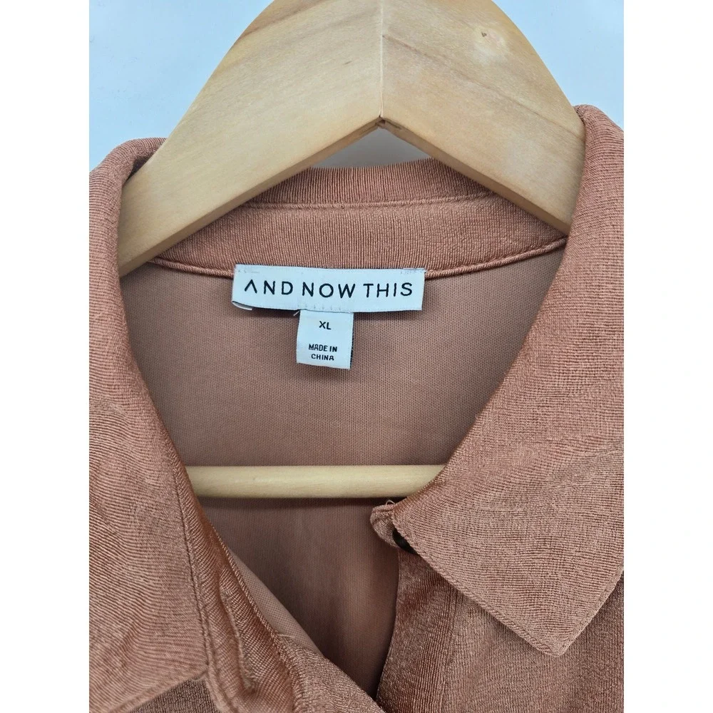 AND NOW THIS Shirt Dress Womens XL Copper Metallic Button Front Tie Waist Mini